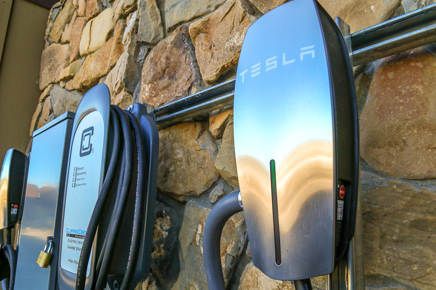 Tesla electric car charging station at Holiday Inn West Yellowstone
