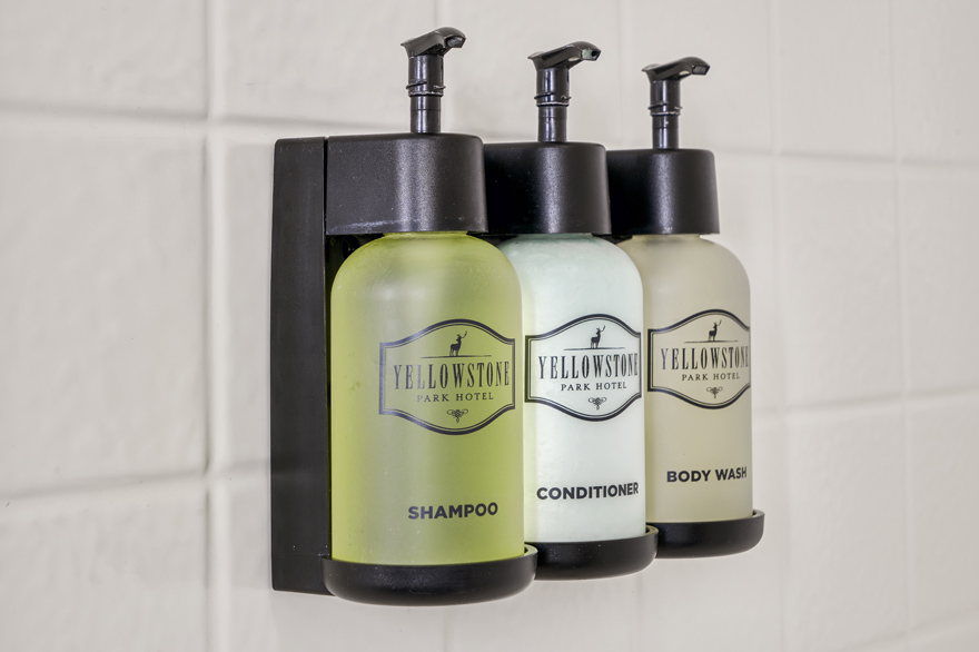 Yellowstone Park Hotel bulk soap dispensers in all bathrooms