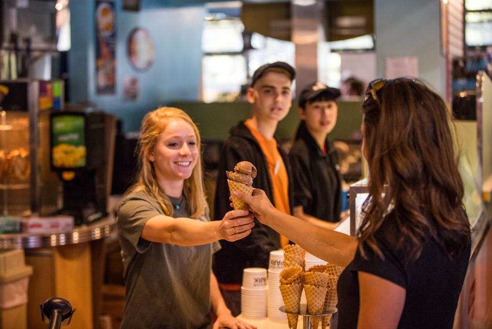 Yellowstone ice cream shop employee serving customers