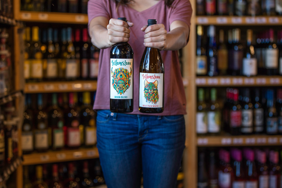 Bison Blend Red and Wolf Pack White wines available for purchase at Yellowstone General Stores